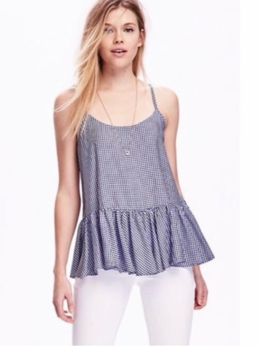 Old Navy Blue Gingham Peplum Tank Size Small